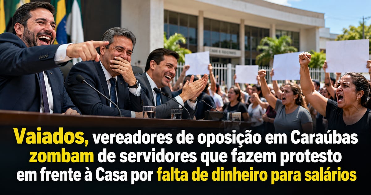 Vaiados, vereadores de oposição em Caraúbas zombam de servidores que fazem protesto em frente à Casa por falta de dinheiro para salários